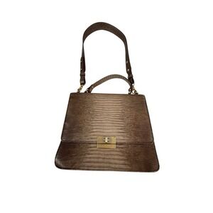 BRAHMIN Croc Embossed Leather Satchel messager bag Black TurnLock W/ Crossbody